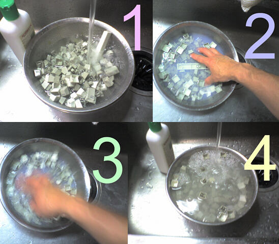 1.水入れて 2.塩混ぜて 3.かき混ぜて 4.砂吐かす